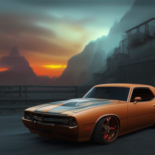 Muscle Car at Sunset: Chiaroscuro Matte Painting