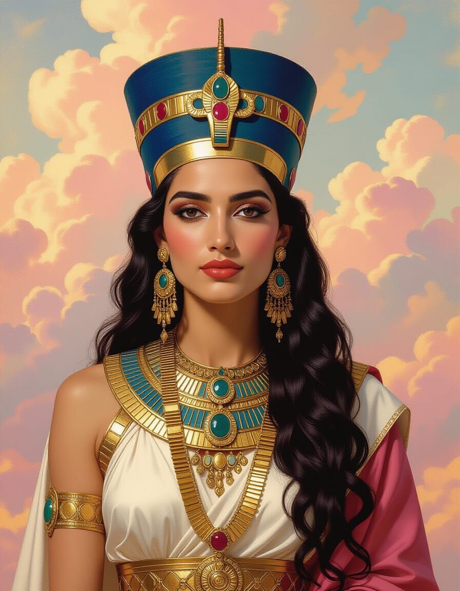 Egyptian Queen with Celestial Clouds in Romantic Style