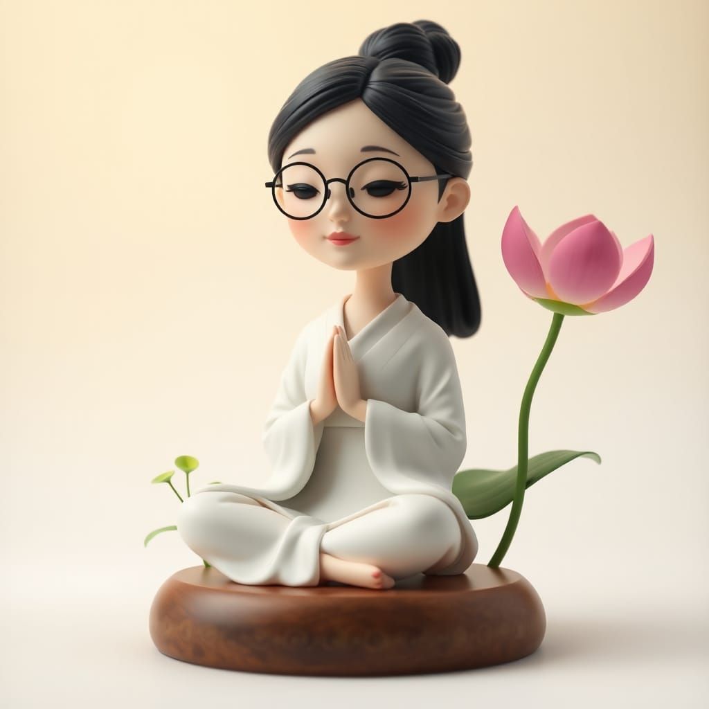Japanese Figurine Meditating, Detailed Digital Art