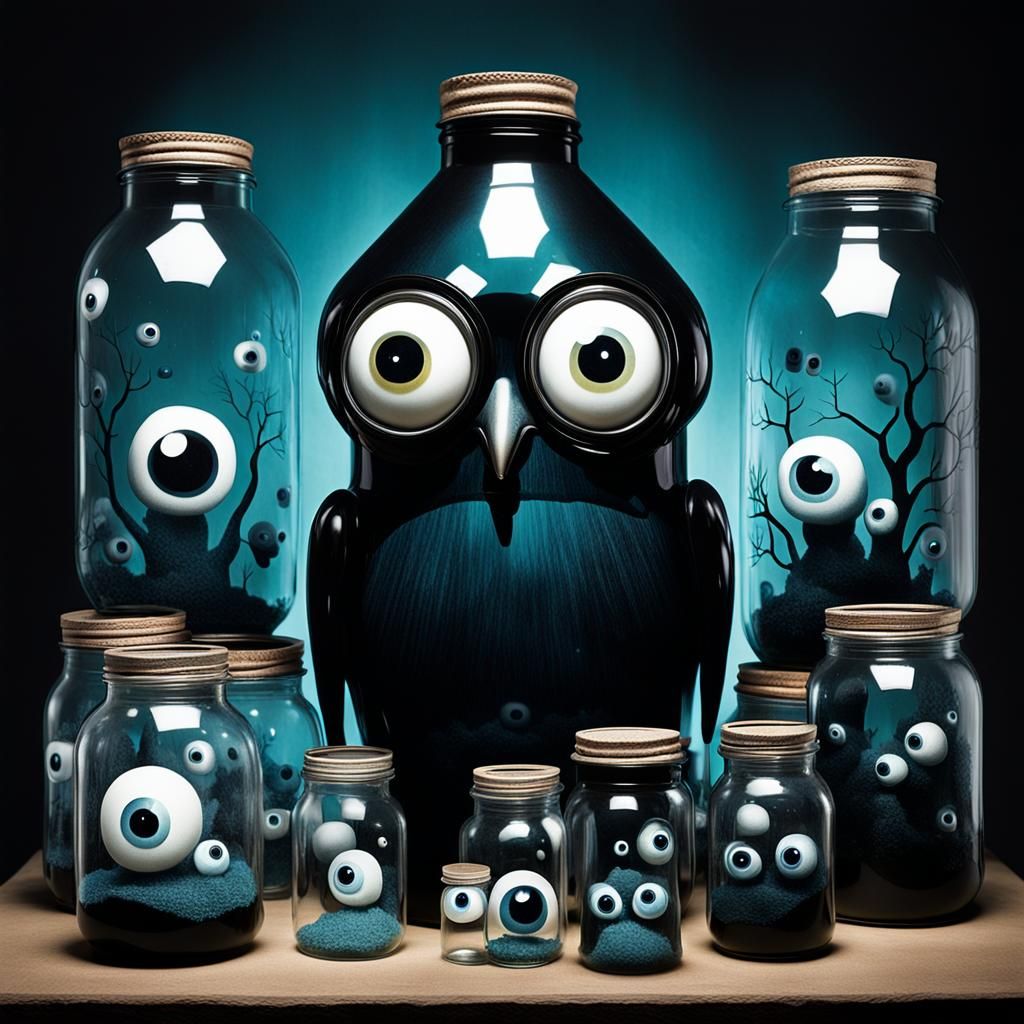 Gothic Creature with Jars of Eyes and Dream Photogram