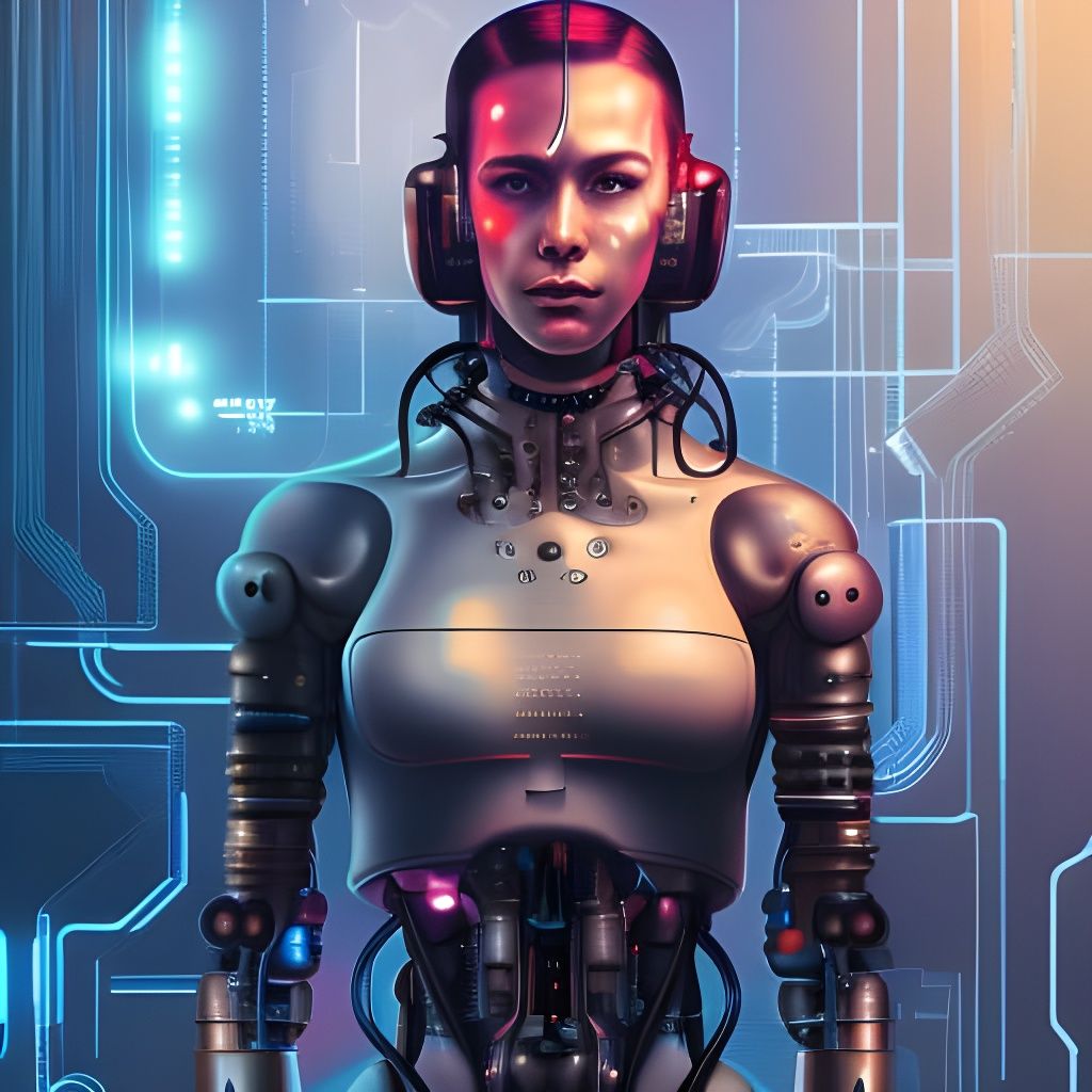 Cybernetic Girl Portrait in Cyberpunk Tech Lab