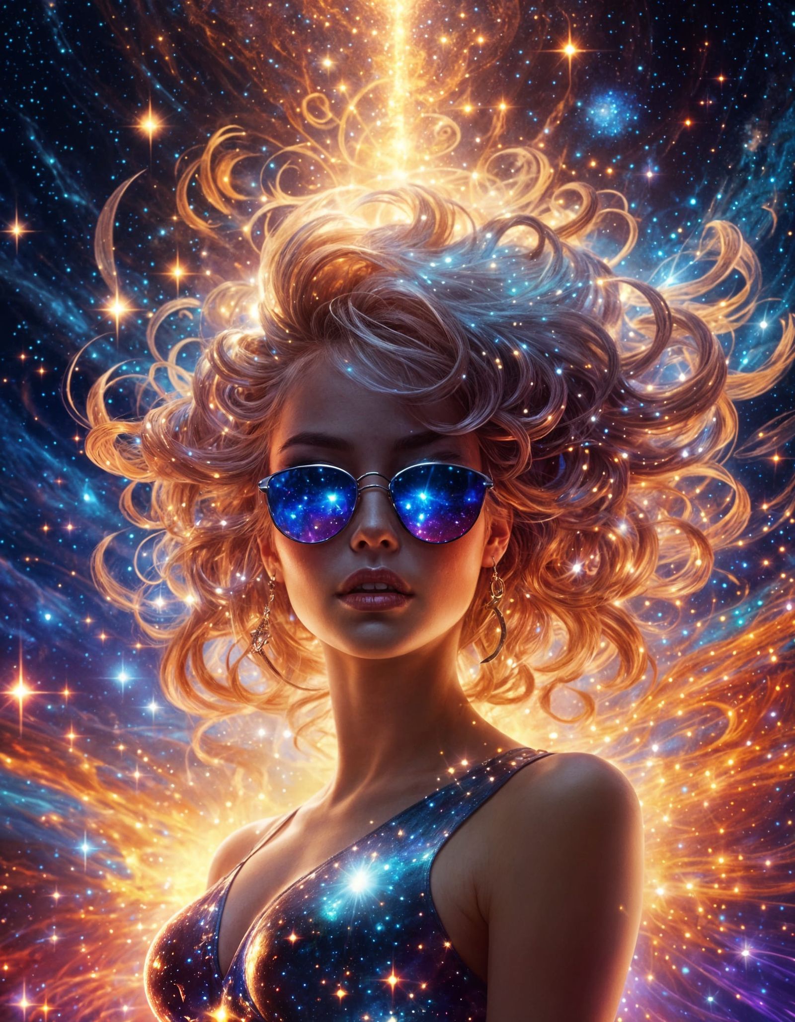 Cosmic Goddess with Galaxy Skin in Surreal Style