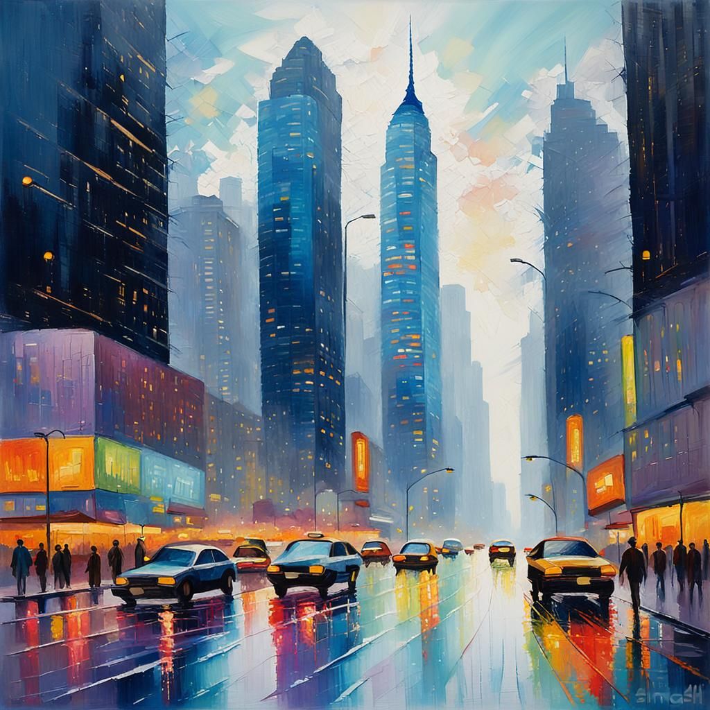 a pointillist urbanscape