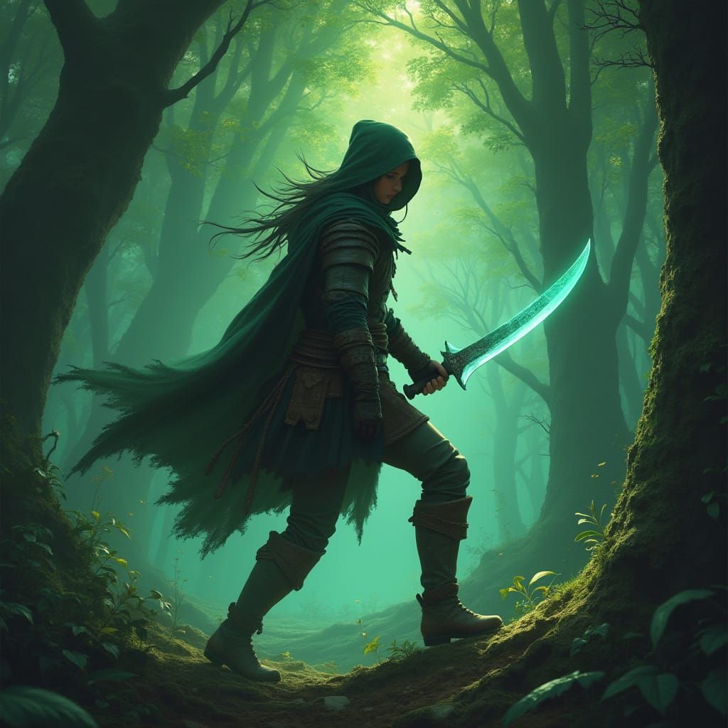 Mystical Forest Rogue Wields Glowing Soul Knife