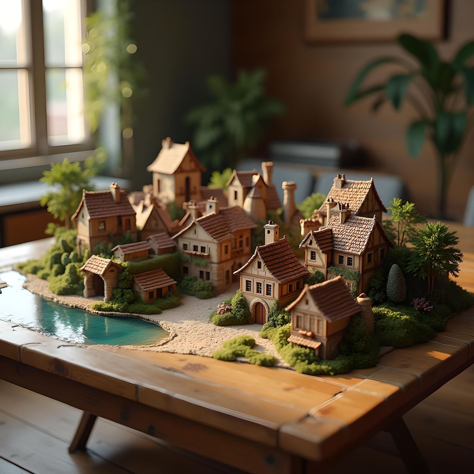 Medieval Town Diorama Integrated into Wooden Table
