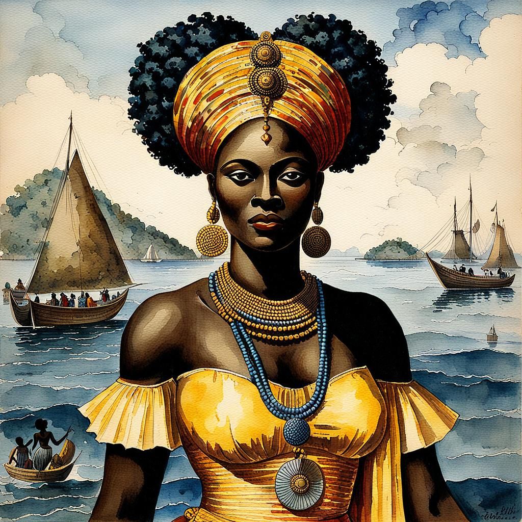 Ezilí Dantó: 1800s Watercolor Painting of Haitian Loa