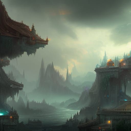 Detailed Thunderstorm Matte Painting in Deep Color