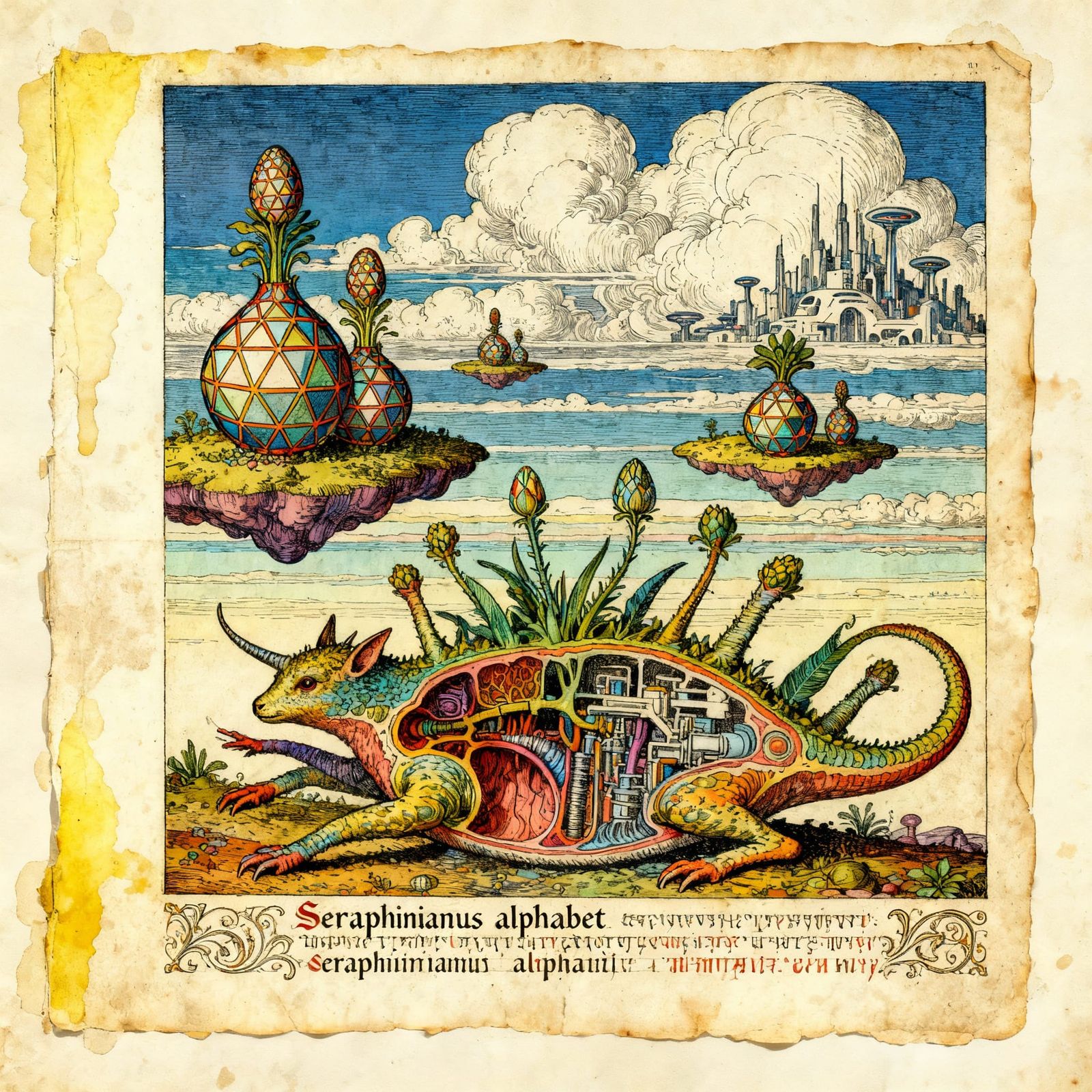 Surreal Ecosystem in Codex Seraphinianus Style