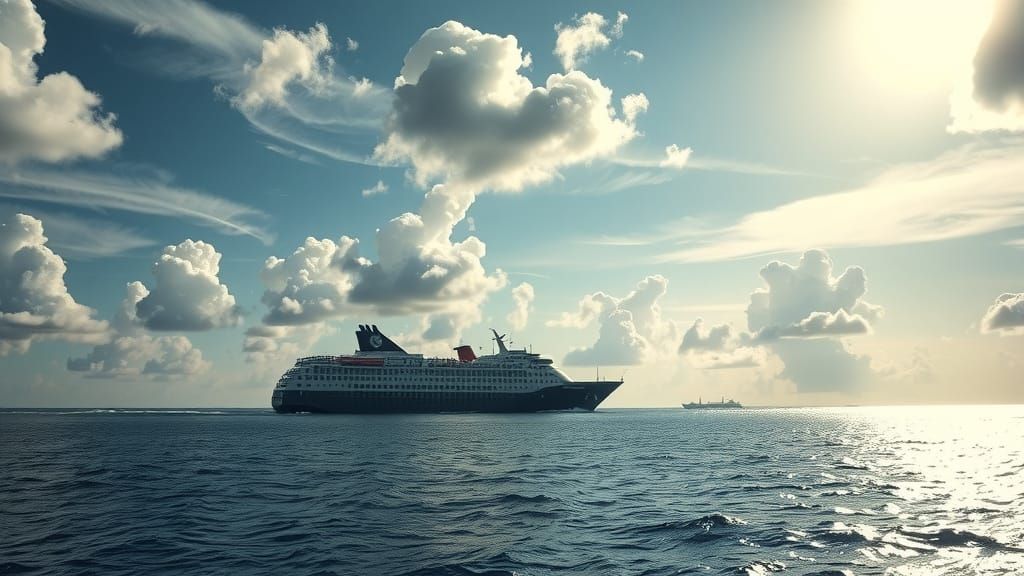 Majestic Phinisi Ship Sails Across Shimmering Ocean