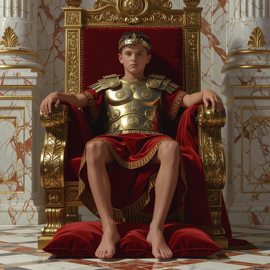 Barefoot Roman Emperor on Throne, Matte Painting