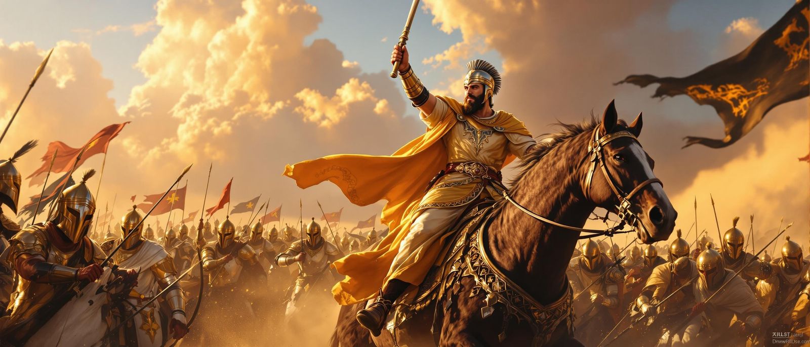 Salahuddin Leads Army Through Desert in Epic Realism Style