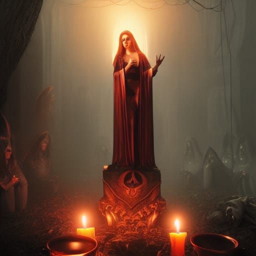 Dark Fantasy: Leather Woman in Satanic Temple