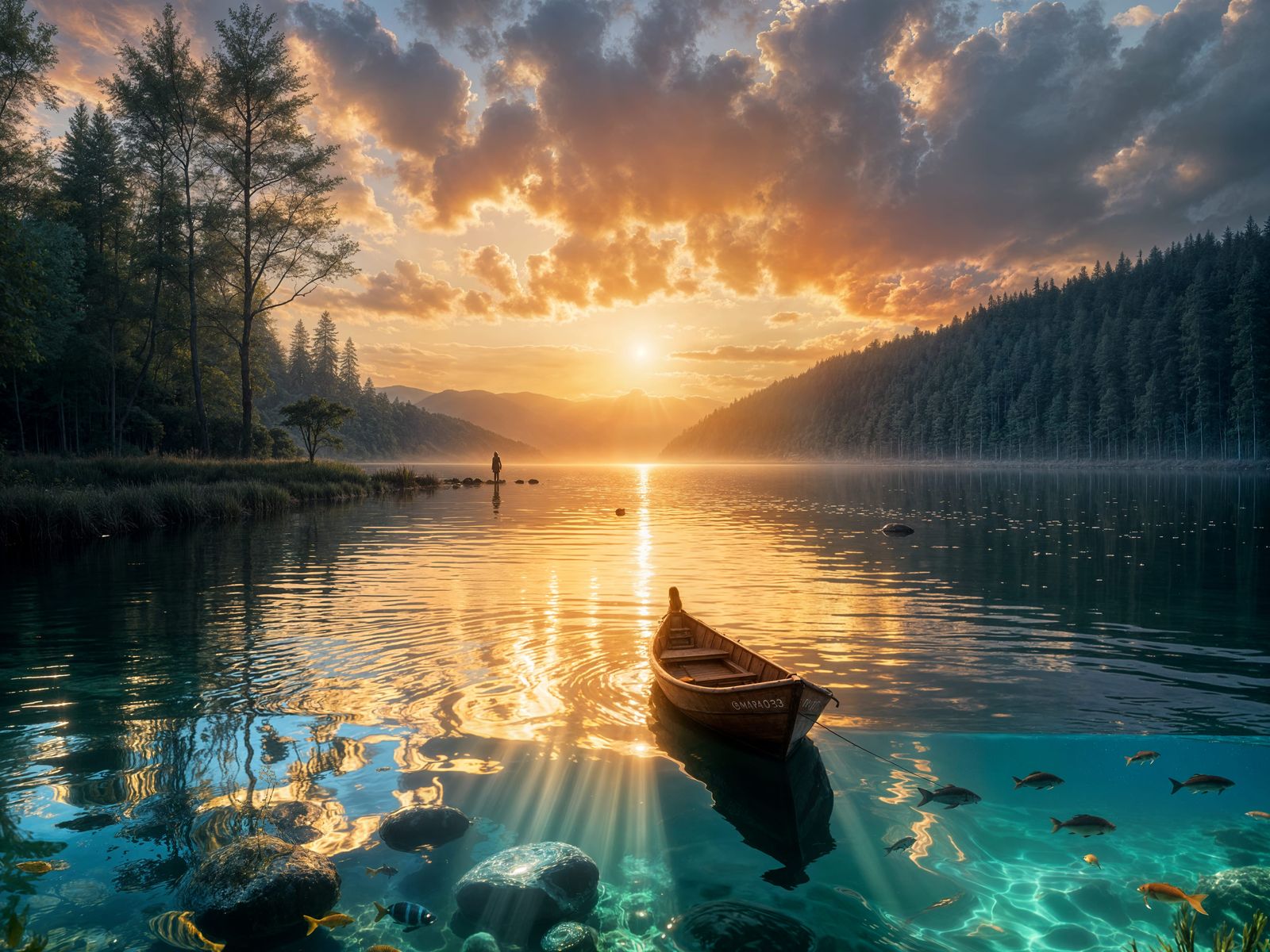 Golden Sunset Reflections on Water