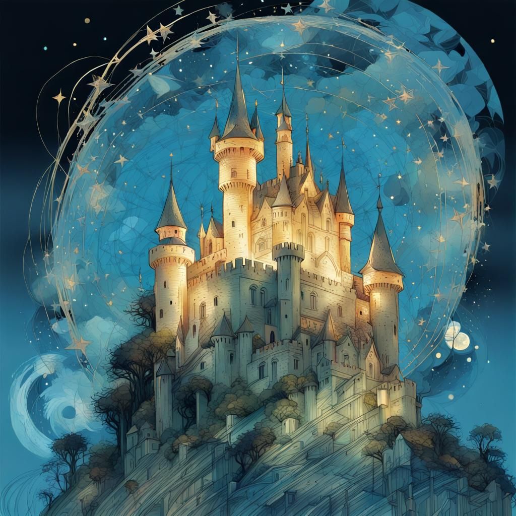 Night Castle Double Exposure Illustration