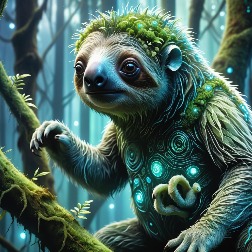 Biomechanical Alien Creature in Misty Forest: Digital Art