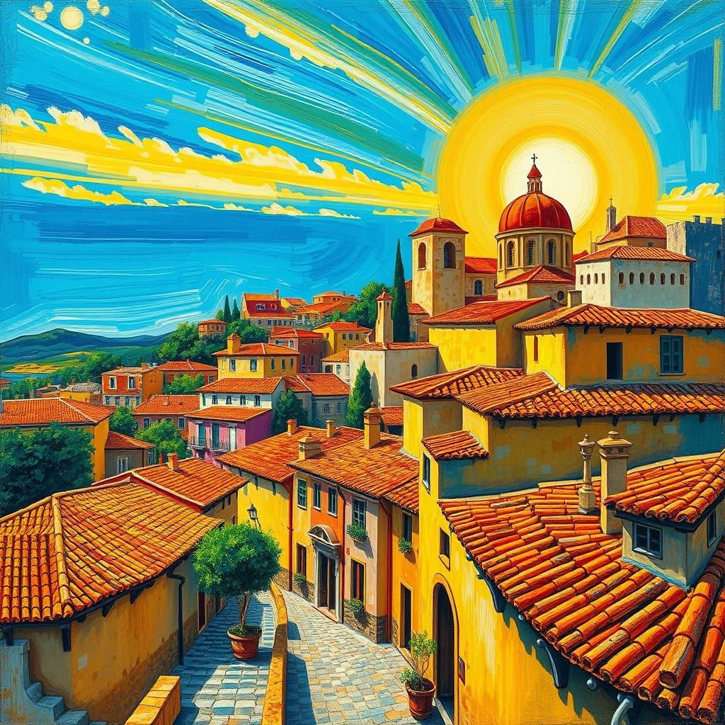 Vibrant Spanish Landscape in Surrealist Style