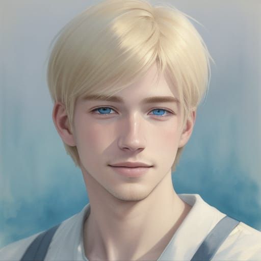 Dreamy Watercolor Portrait of a Smiling Young Man