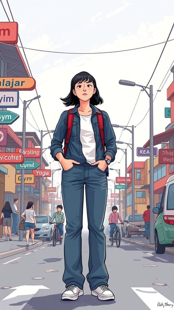 Man at Crossroads of Life Choices in Pastel Illustration Sty...