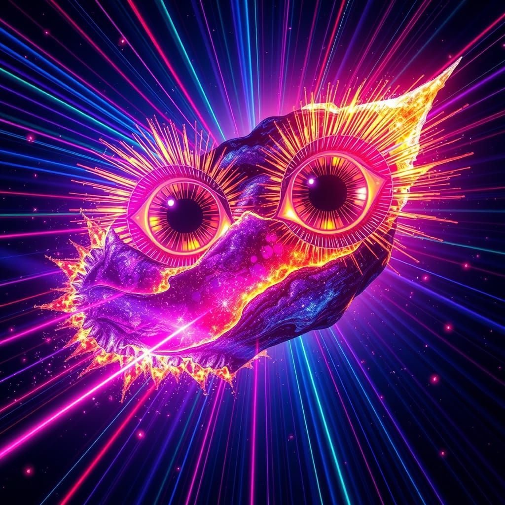 Psychedelic Laser Eyes on a Meteor in Deep Space