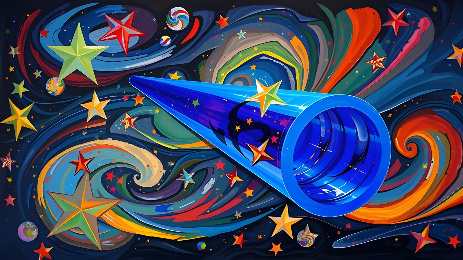 Spinning Cylinder in Surreal Impasto Cosmos