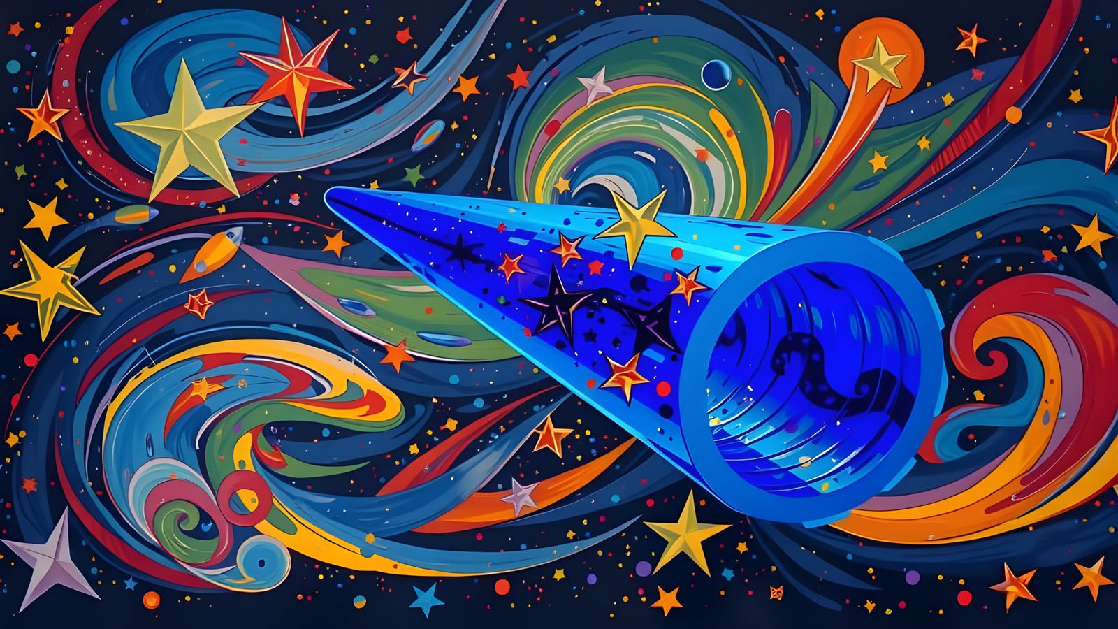 Cylinder Racing Through a Surreal Impasto Cosmos