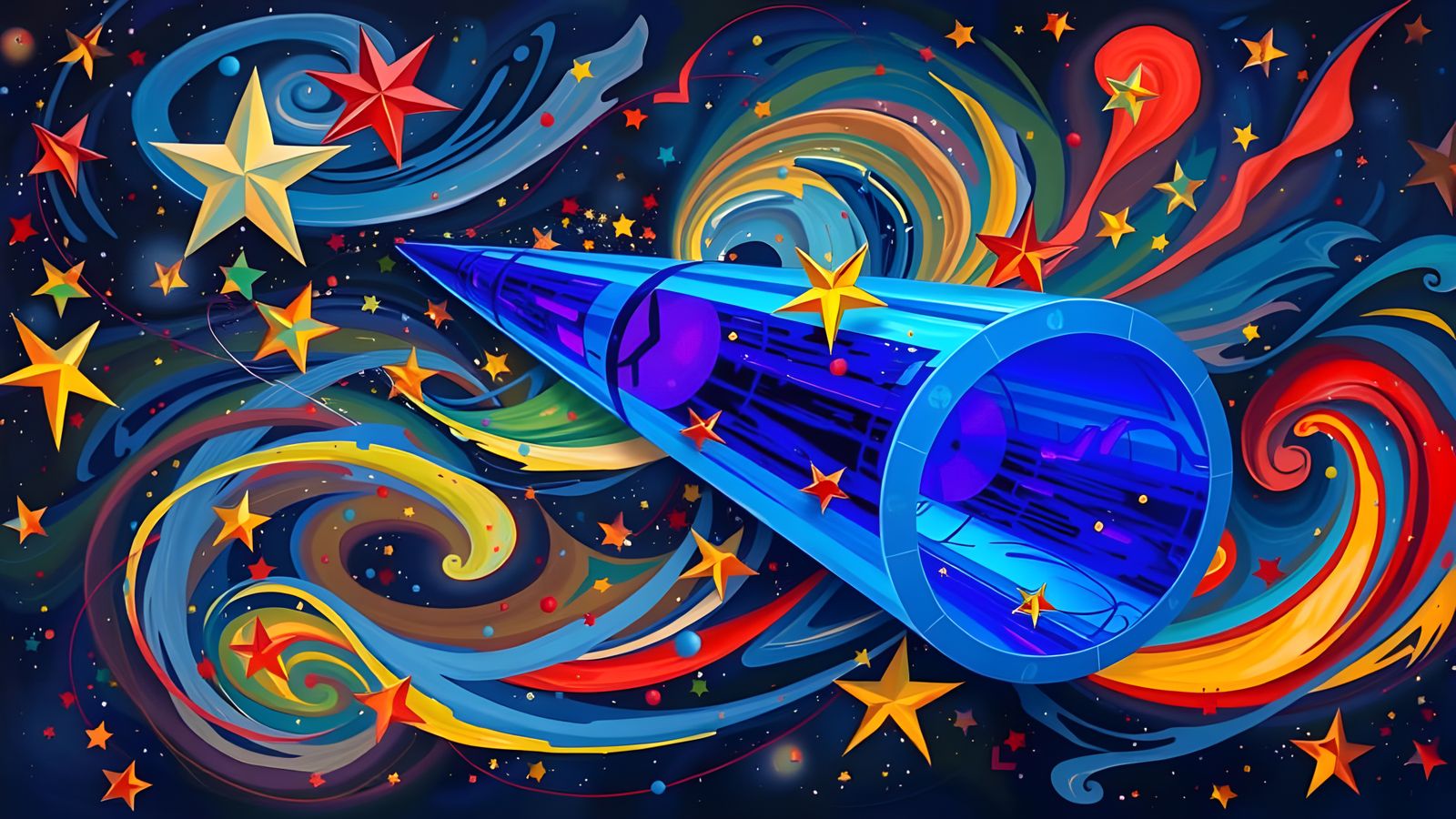 Cylinder Racing Through a Surreal Impasto Cosmos