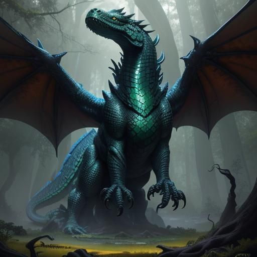 Winged Dragon Buffalo Snake in Mystical Forest