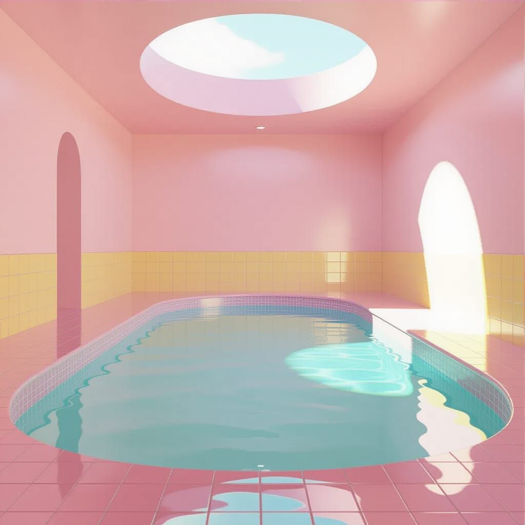 Dreamlike Liminal Swimming Pool in Hyperrealism Style