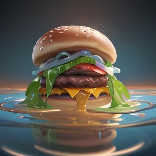 Underwater Hamburger Fantasy Art in Unreal Engine 5