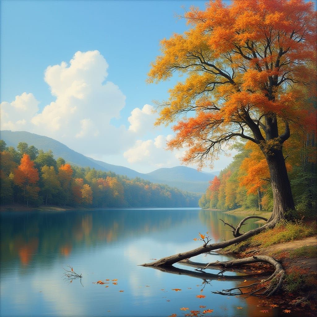 Autumn Forest Lake Oil Painting