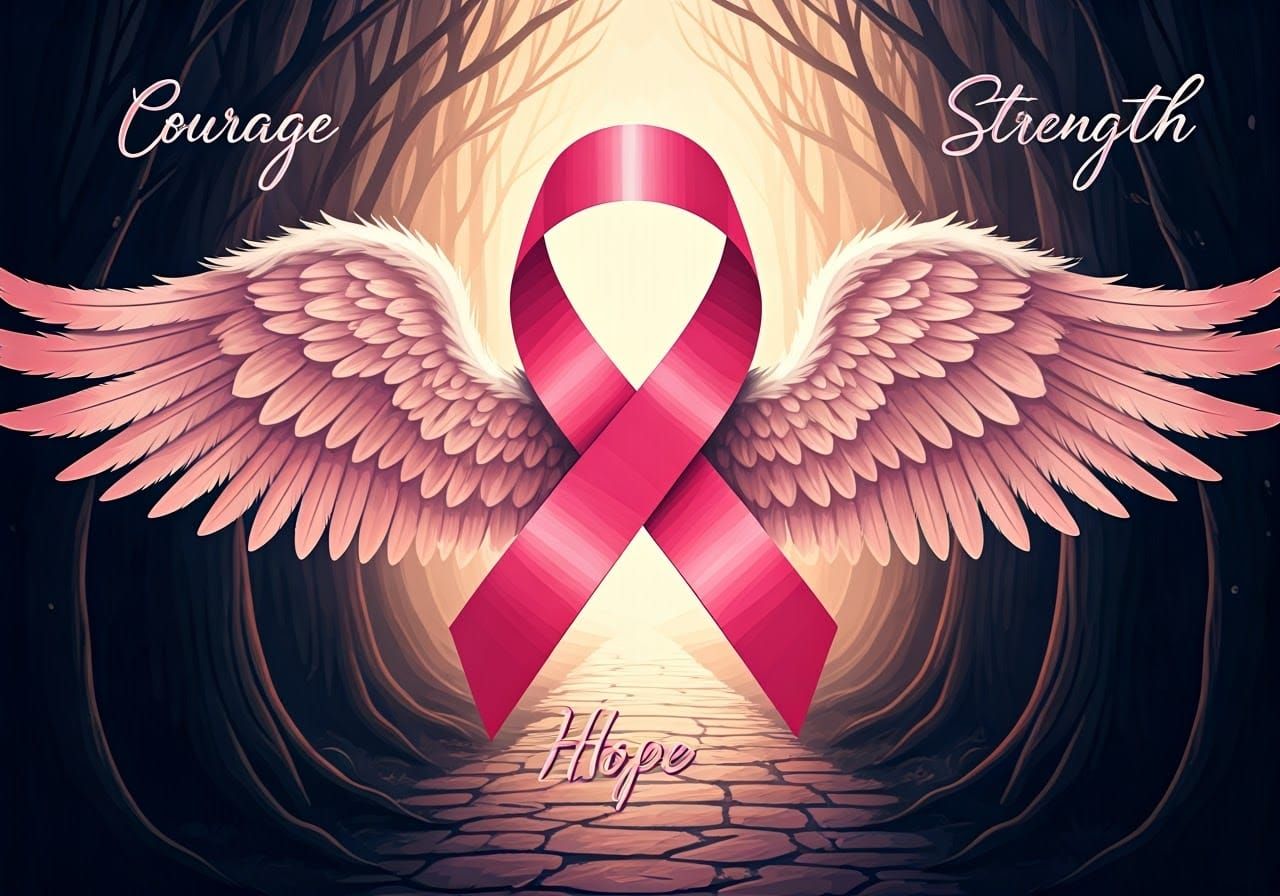 Pink Ribbon with Angel Wings of Hope