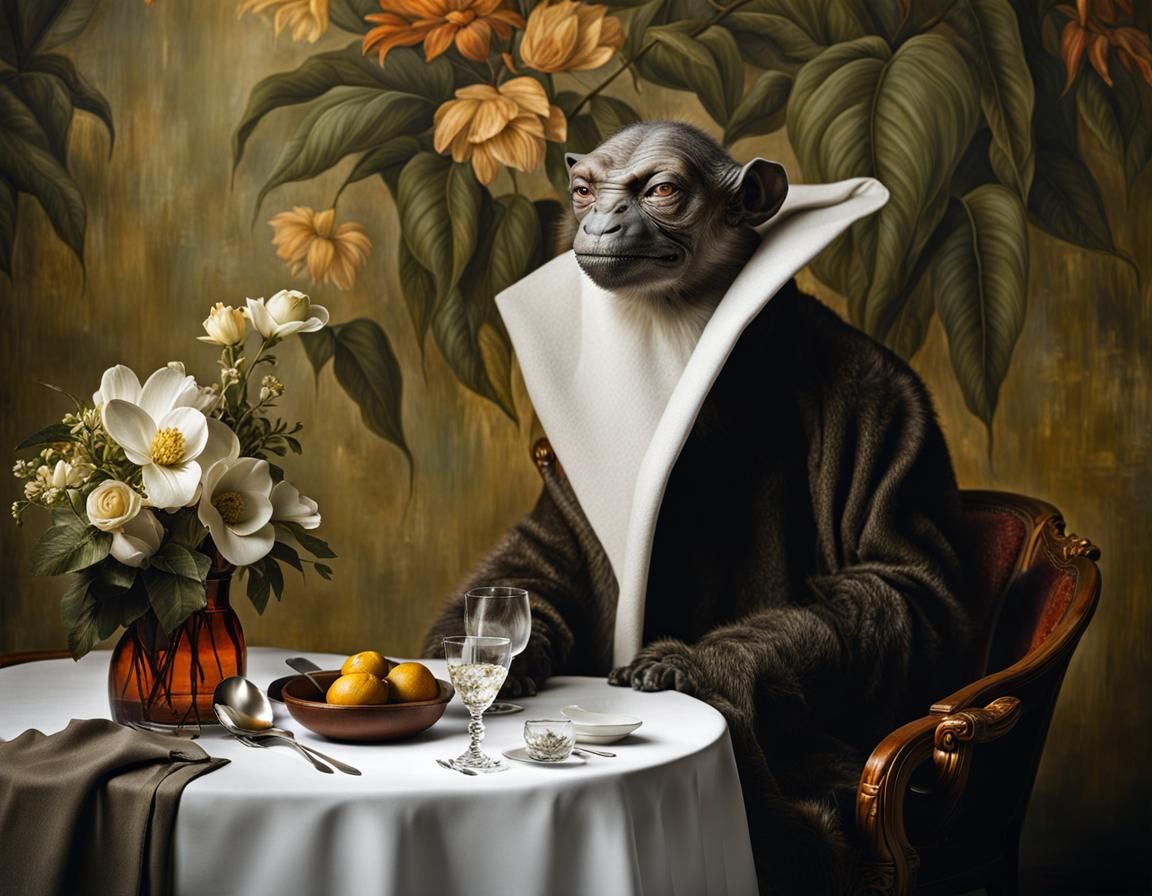 Surreal Restaurant Scene with Beautiful Aliens