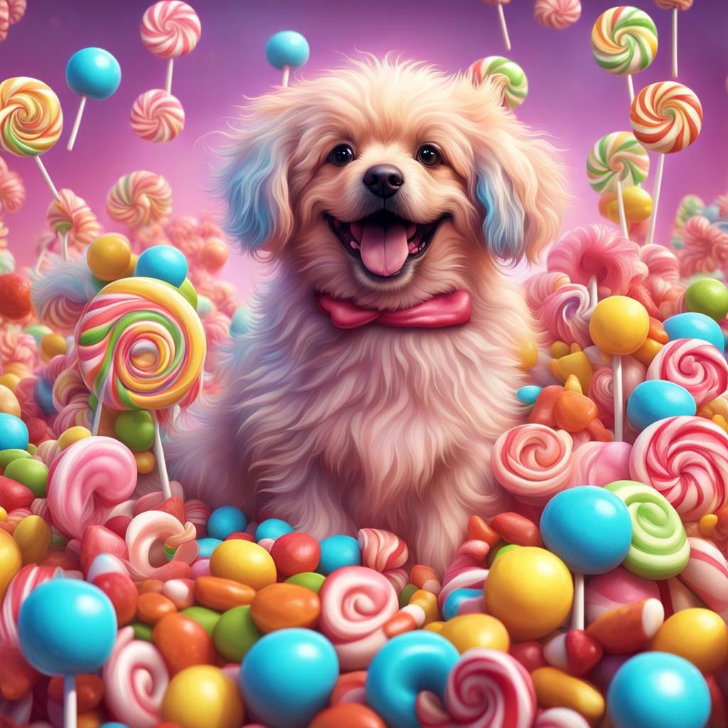 Colorful Candy Dog in Candyland Art Style