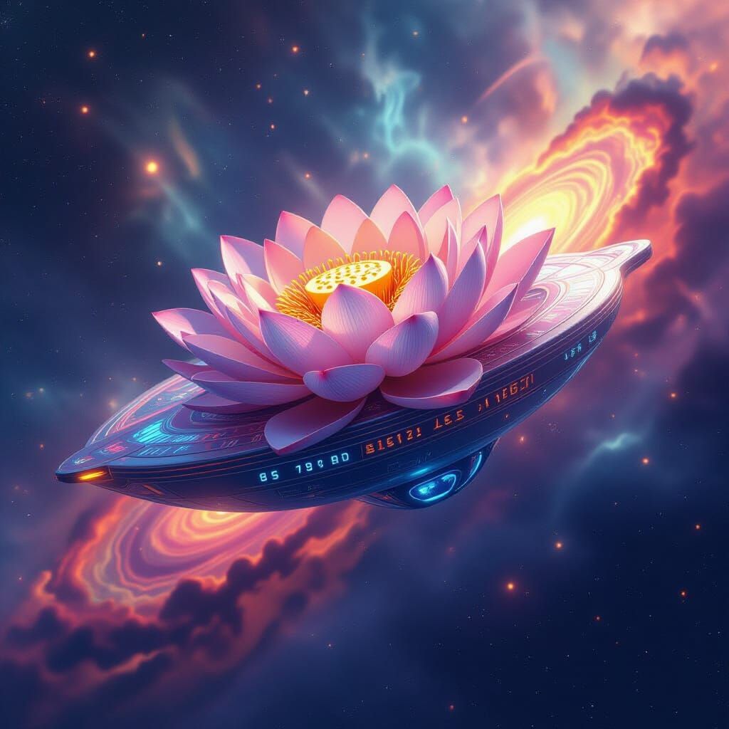 Blooming Lotus Starship Navigates Cosmic Nebula