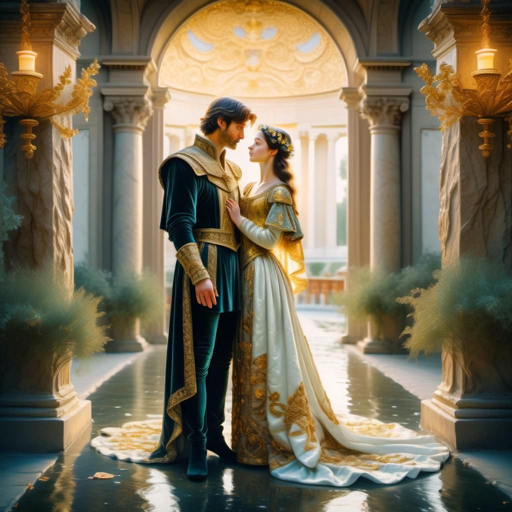 Prince and Princess in Ballroom as Renaissance Painting