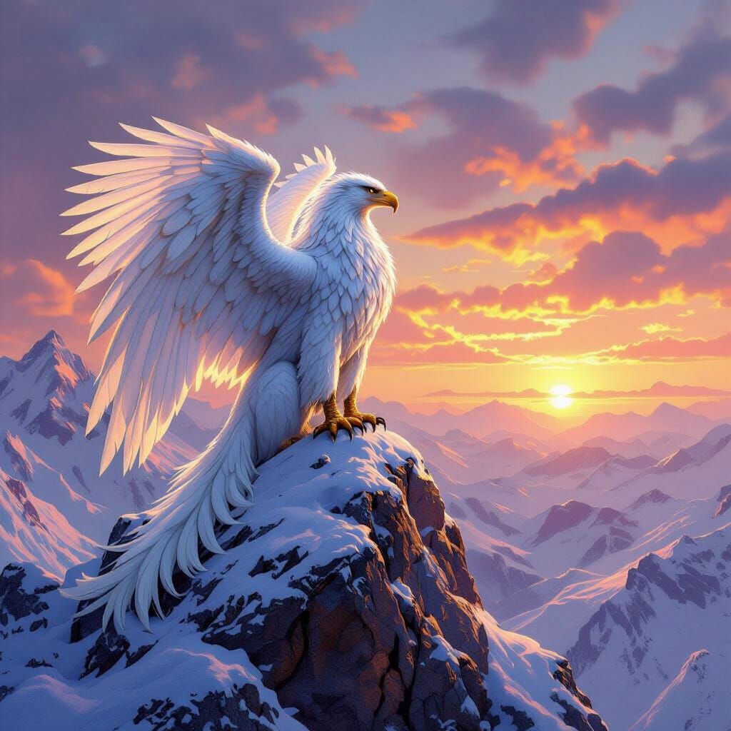 Griffin Overlooking Frozen Landscape in Fantasy Art Style