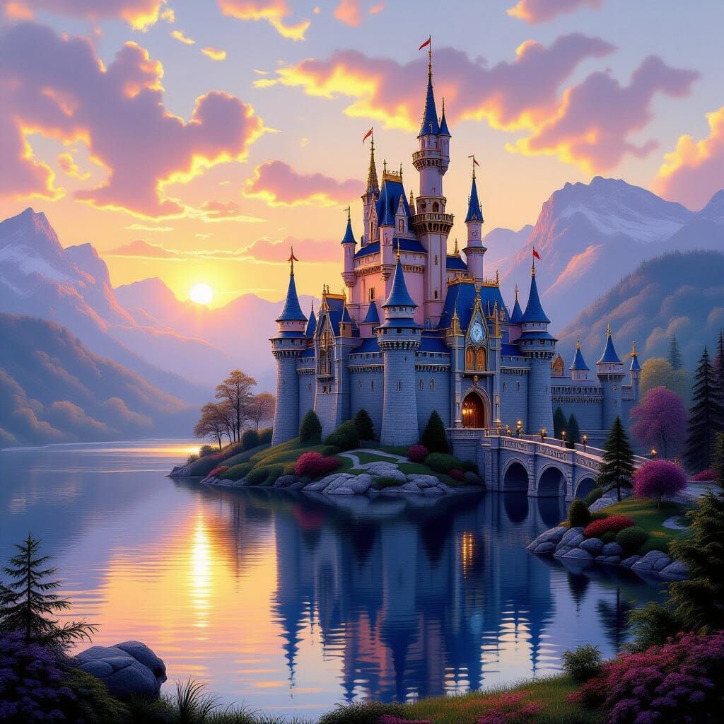 Majestic Storybook Castle at Golden Hour