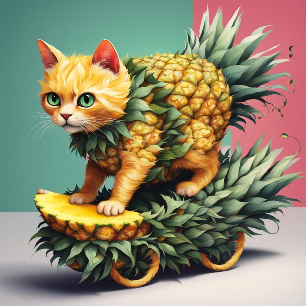 Fanciful Feline Fruit Rider