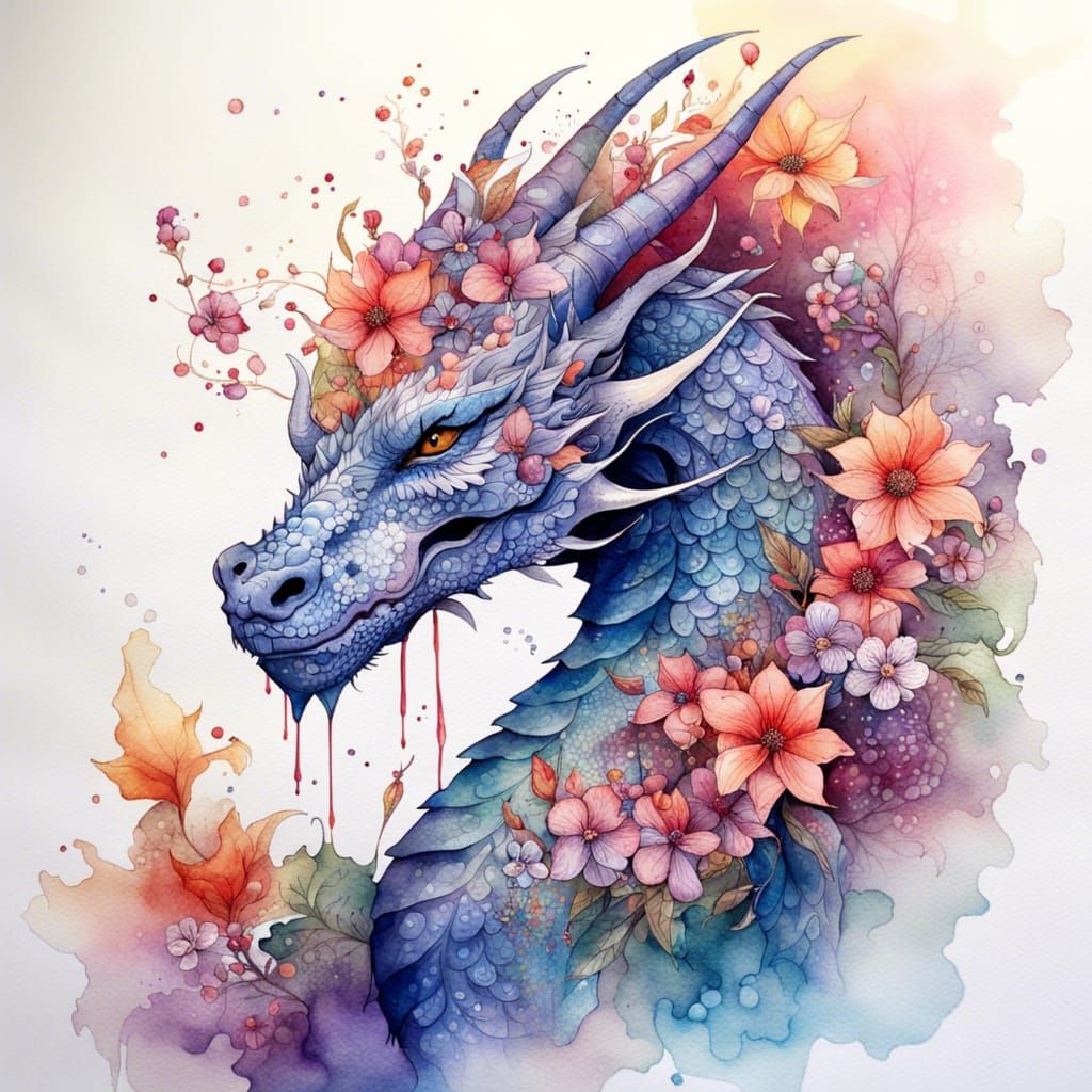 Floral Dragon Spirit in Watercolor Style