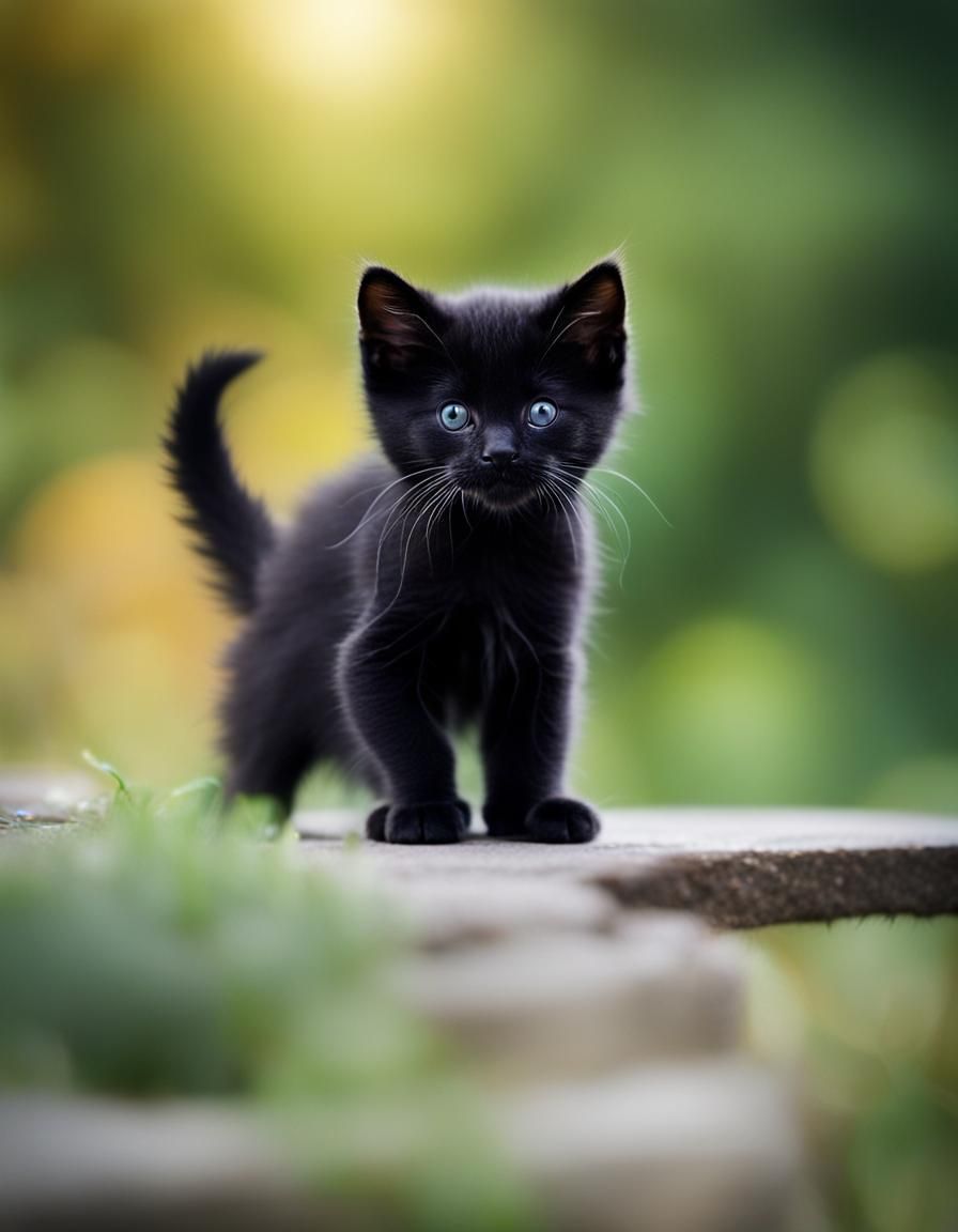 Cute Black Kitten with White Tail Rings