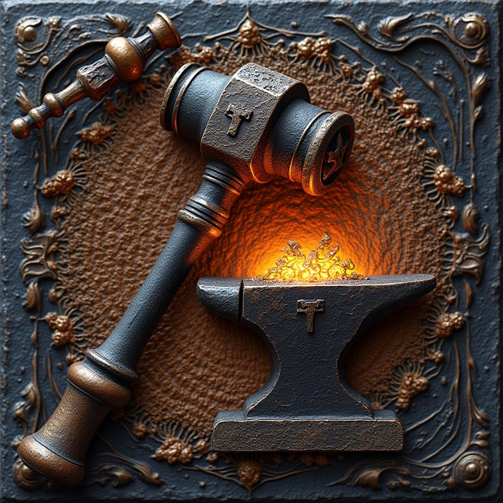Forge Hammer and Anvil with 3D Shading
