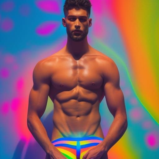 Greek God in Rainbow, Ultra-Detailed Altermodern Painting