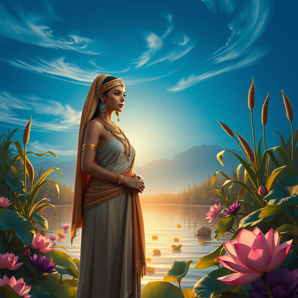 Egyptian Peasant Woman in Traditional Matte Painting Style