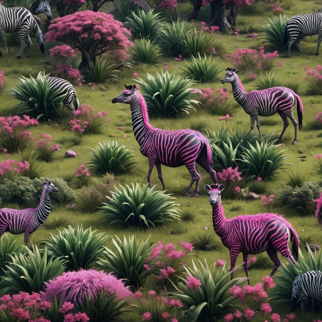 Fantastical Emu-Zebra Hybrid in Detailed Matte Painting