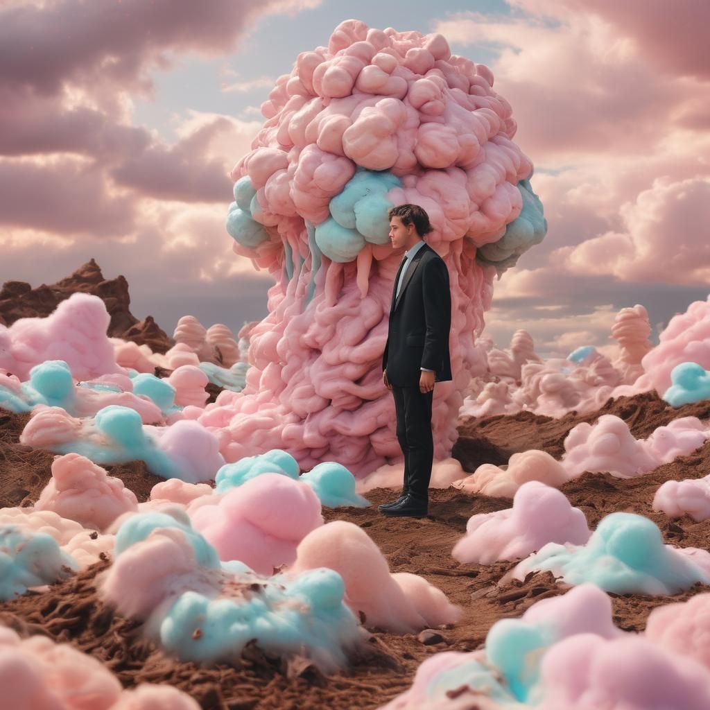 Surreal Feces-Head Figure in Dreamlike Landscape