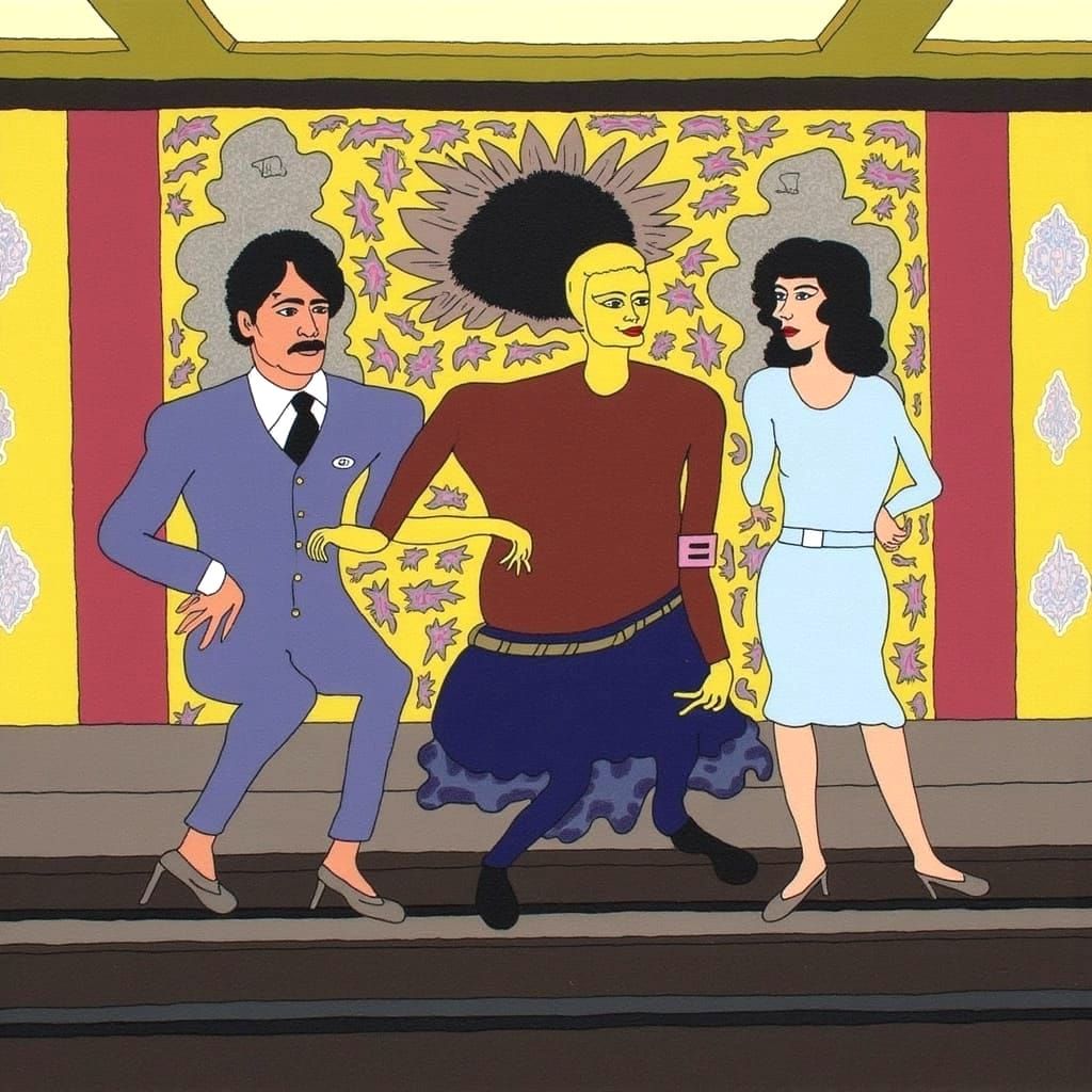 Rat Navigates Subway Tracks in Chicago Imagists Style