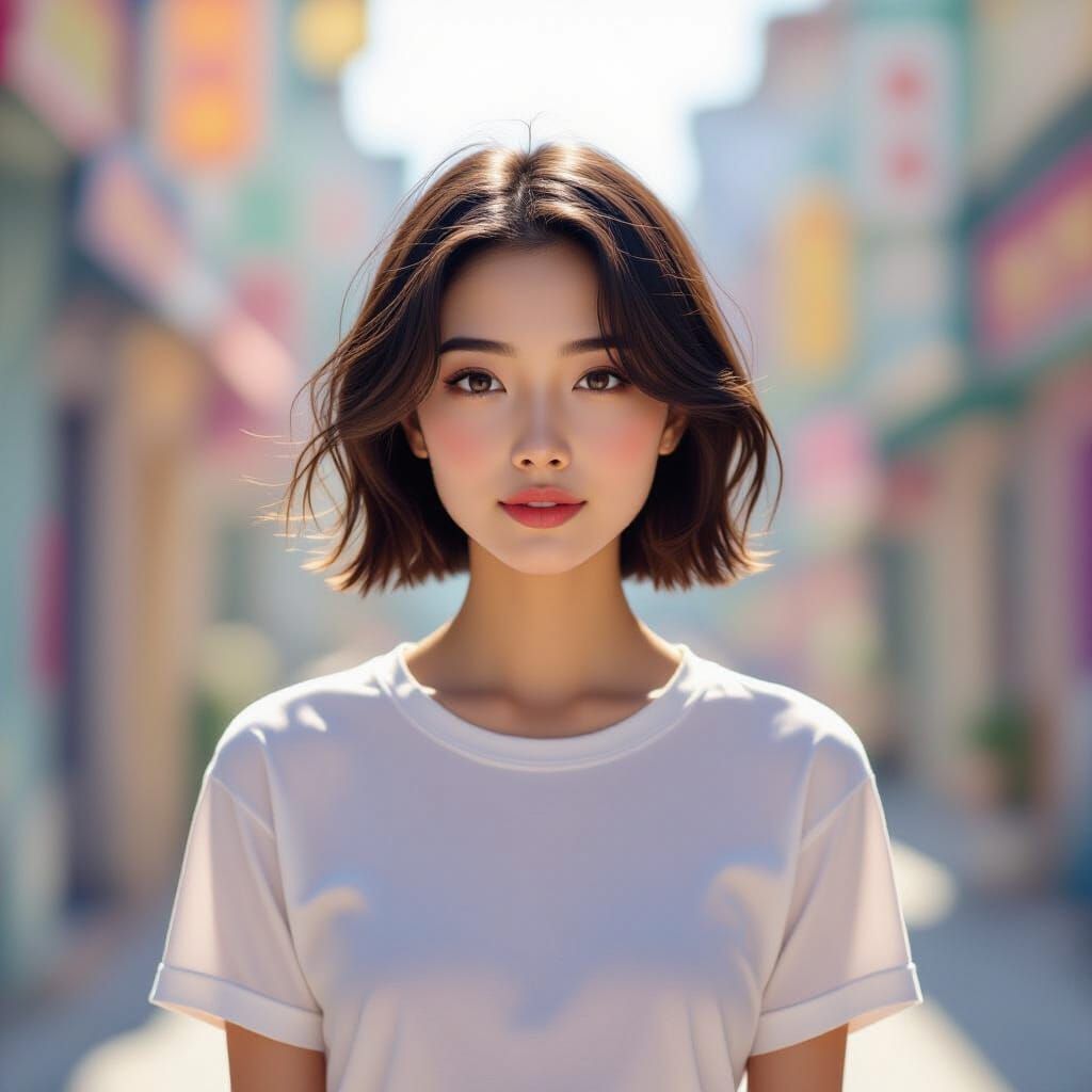 Young Asian Teen Sophia in Colorful Abstract Background