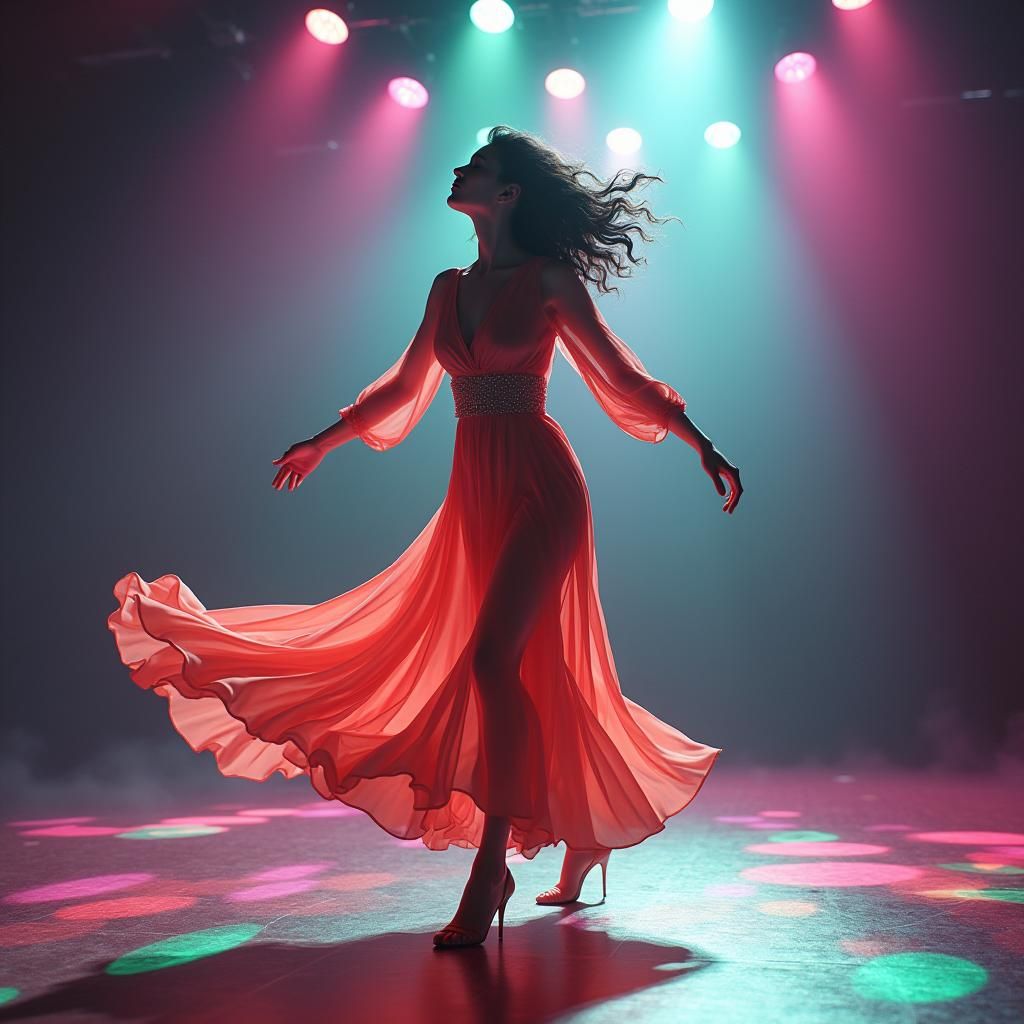 Woman Dancing in Hypnotic, Dreamy Ambiance