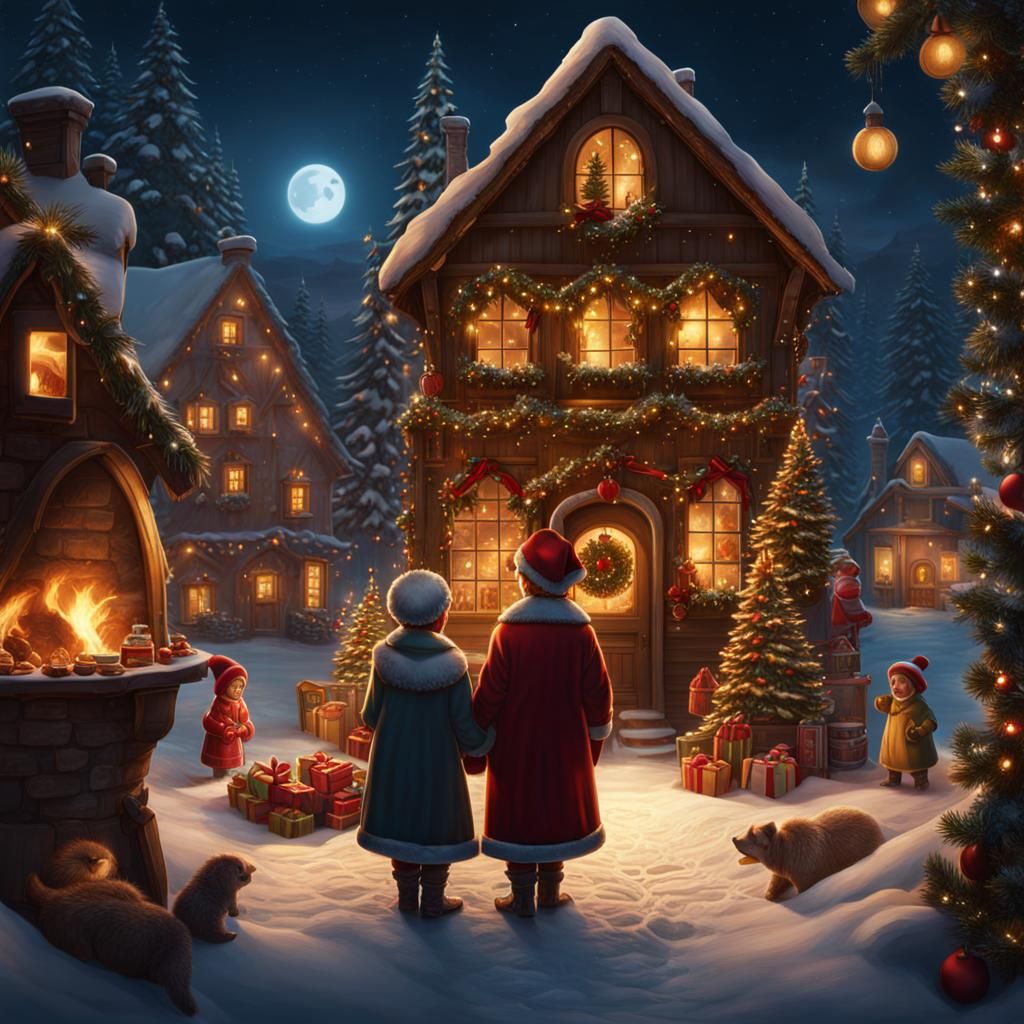 Children Baking Christmas Cookies with Grandparents