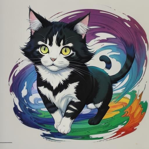 Anime Cat in Cel-Shaded Manga Style